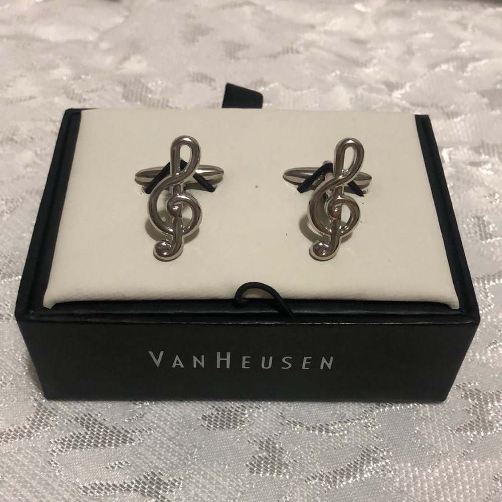 Van Heusen Silver Music Note Cufflinks